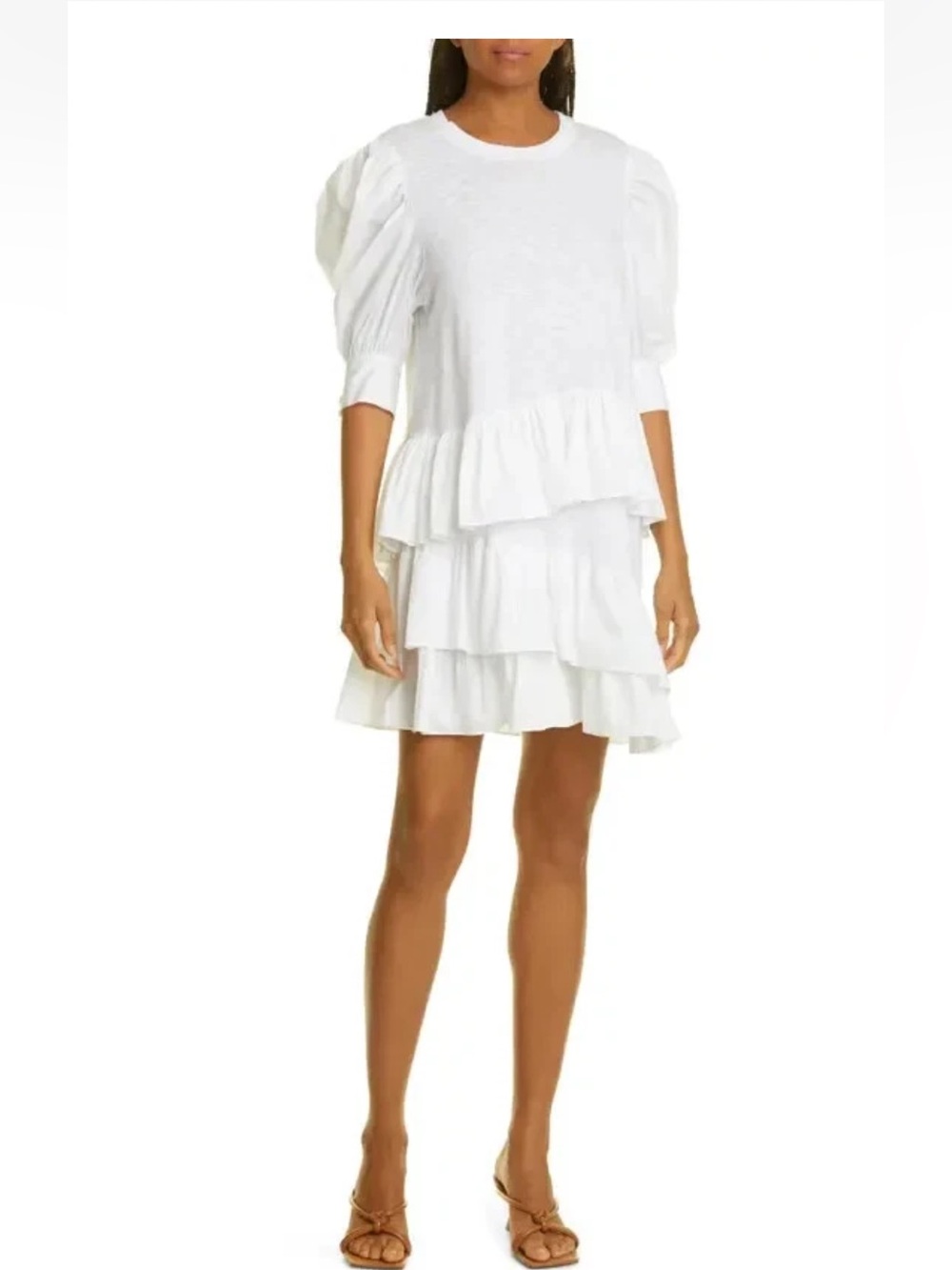 $295 Cinq A Sept Women White Shara Ruffled Cotton Mini Dress Size small